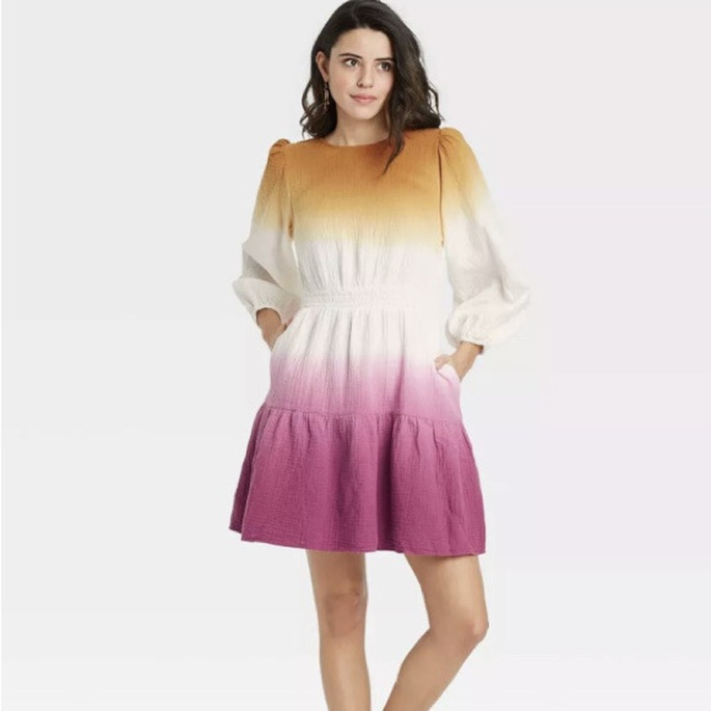 Universal Thread Women's Gauze Tie-Dye Long Sleeve Tiered Mini Dress XXL